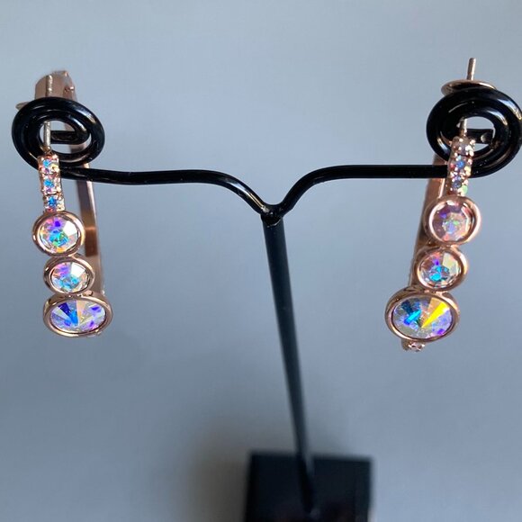 FAC Rose Gold Dazzling AB Crystal Hoop Earrings NWT - Picture 3 of 9